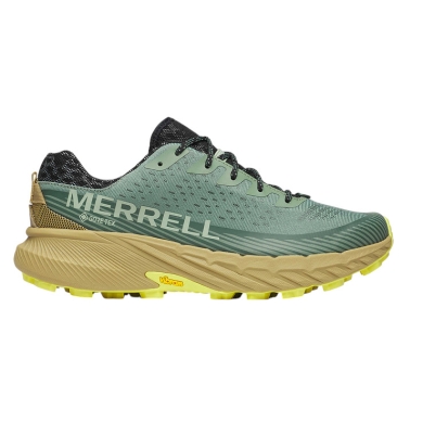 Merrell Trail Running Shoes Agility Peak 5 GTX (waterproof, Rock Plate) teal green/beige men's
