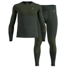 Odlo Performance Warm Functional Underwear Set Fundamentals (Long Sleeve Shirt and Long Trousers) Dark Green Men's