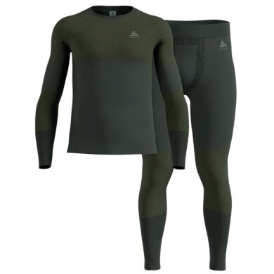 Odlo Performance Warm Functional Underwear Set Fundamentals (Long Sleeve Shirt and Long Trousers) Dark Green Men's