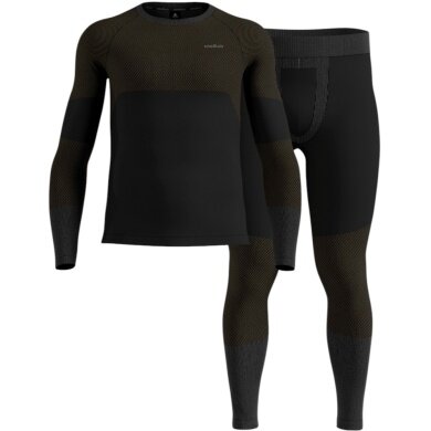 Odlo Functional Underwear Set Fundamentals Performance Warm (Long Sleeve Shirt and Long Trousers) Black/Brown Men's