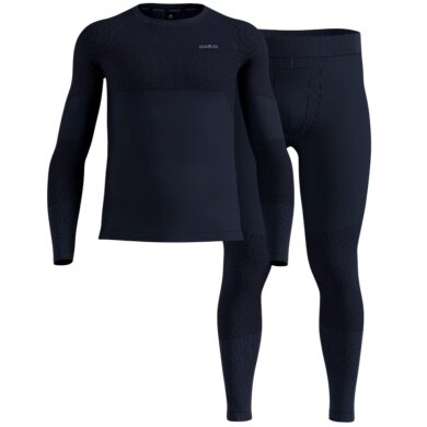 Odlo Performance Warm Functional Underwear Set Fundamentals (Long Sleeve Shirt and Long Trousers) Dark Blue Men's