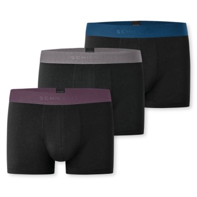 Schiesser Underwear Boxer Shorts 95/5 Organic Cotton Woven Elastic Waistband Black with Blue/Taupe/Purple Men's - 3 Pieces