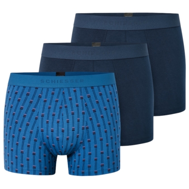 Schiesser Underwear Boxer Shorts 95/5 Woven Elastic Waistband Men's Shorts Dark Blue/Blue Men's - 3 Pieces