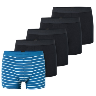 Schiesser Underwear Boxer Shorts 95/5 Organic Cotton Woven Elastic Waistband Multicoloured Black/Blue Men's - Pack of 5