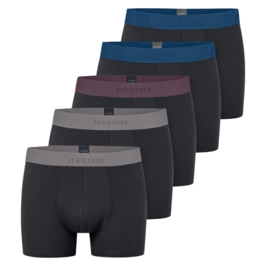 Schiesser Underwear Boxer Shorts 95/5 Organic Cotton Woven Elastic Waistband Multicoloured Black Men's - 5 Pieces