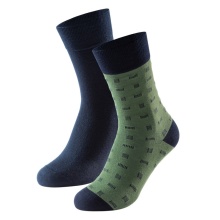 Schiesser Day Sock Crew Pima Cotton Plain Patterned Long Life Cool Olive Green/Night Blue - 2 Pairs