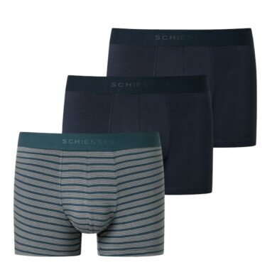 Schiesser Underwear Boxer Shorts 95/5 Woven Elastic Waistband 910 Dark Blue/Blue Striped Men's - 3 Pieces