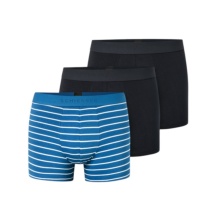 Schiesser Underwear Boxer Shorts 95/5 Woven Elastic Waistband 910 Dark Blue/Blue and White Striped Men's - 3 Pieces
