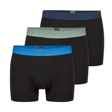 Schiesser Underwear Boxer Shorts 95/5 Organic Cotton Woven Elastic Waistband Multicoloured Black Men's - 3 Pieces