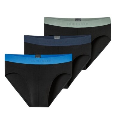 Schiesser Underwear Rio Slip Organic Cotton Web Elastic Waistband 95/5 Multicoloured Black Men's - 3 Pieces
