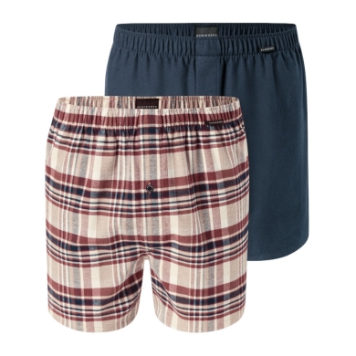 Schiesser Underwear Boxer Shorts Woven Fabric X-Mas Multicoloured Dark Blue/Brown Men's - 2 Pieces