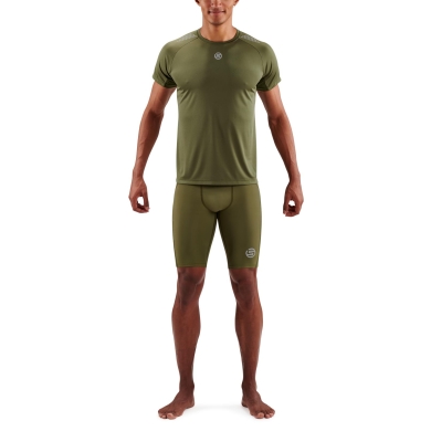 Skins Training T-shirt 3-Series (100% Polyester, Mesh Inserts) Khaki Green Men