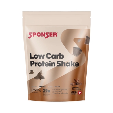 Sponser Low Carb Protein Shake (high-quality protein from whey, milk, and egg, 300mg L-Carnitine per serving) Chocolate 500g bag