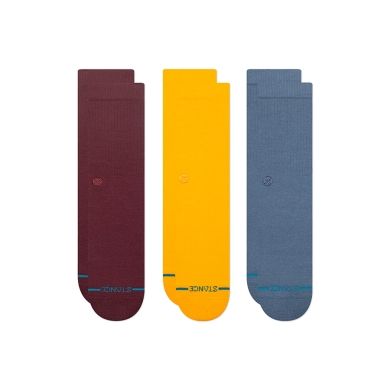 Stance Daily Sock Crew Icon (reinforced heel and toe area) burgundy/yellow/steel blue - 3 pairs