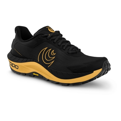 Topo Running Shoes MTN Racer 4 (Mountain, Trail, wider toe box) black/orange men's
