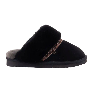 Warmbat Slippers Flurry Suede Tape with Merino Sheepskin black Ladies
