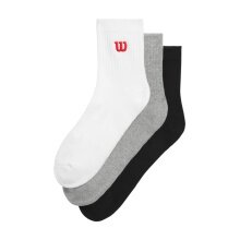 Wilson Tennis Socks Quarter Logo White/Grey/Black Men's - 3 Pairs