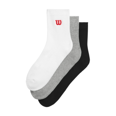 Wilson Tennis Socks Quarter Logo White/Grey/Black Men's - 3 Pairs