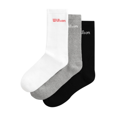 Wilson Tennis Socks Crew Logo White/Grey/Black Men's - 3 Pairs