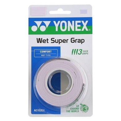 Yonex Overgrip Wet Super Grap 0.6mm (Comfort/smooth/lightly adhesive) mist pink pack of 3
