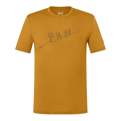 super natural walking/leisure t-shirt graphic hiking - merino wool blend - yellow men's