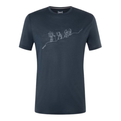 super natural Hiking/Leisure T-shirt Graphic - Merino Wool Blend - Blueberry Navy Blue Men's