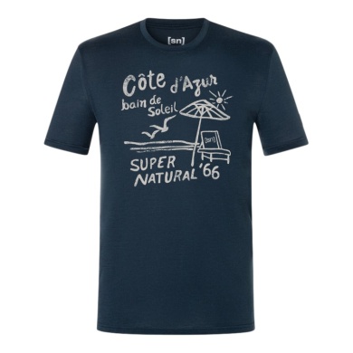 super natural leisure T-shirt Wood Cote D'Azur Tee (Merino mix) dark blue men's