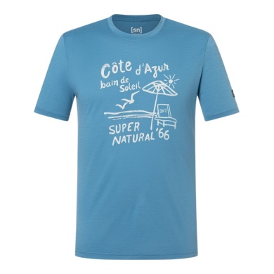 super natural leisure T-shirt Wood Cote D'Azur Tee (Merino mix) light blue men's
