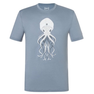 super natural Sport/Recreation Shirt Octopussy Tee (Merino Mix, Comfortable Fit) Stone Grey/Blue Men's
