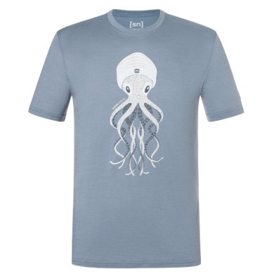 super natural Sport/Recreation Shirt Octopussy Tee (Merino Mix, Comfortable Fit) Stone Grey/Blue Men's