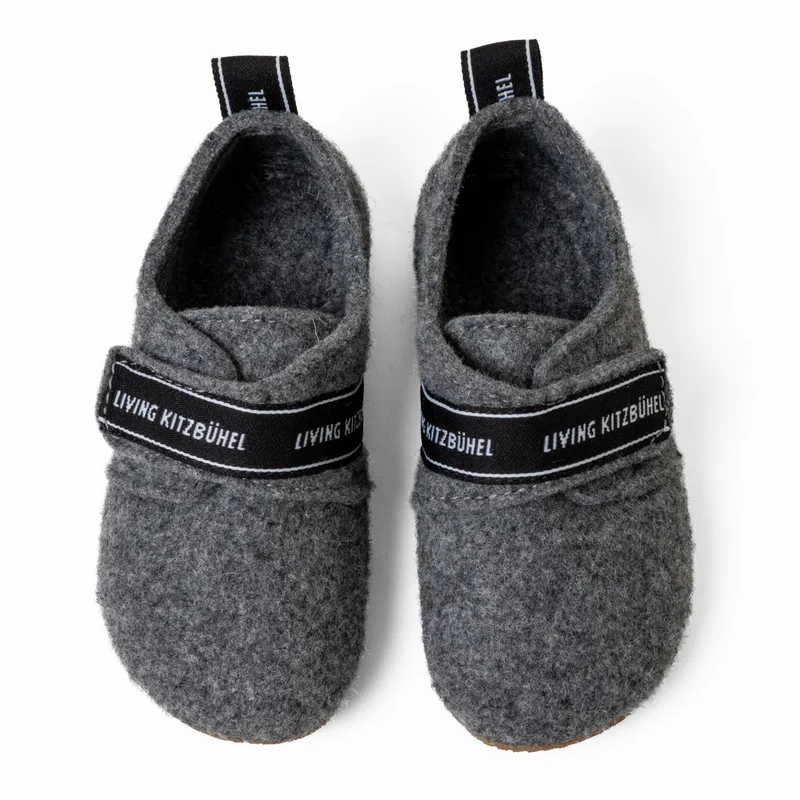 Living Kitzbühel slippers with Velcro made of wool felt grey boys (31-35)