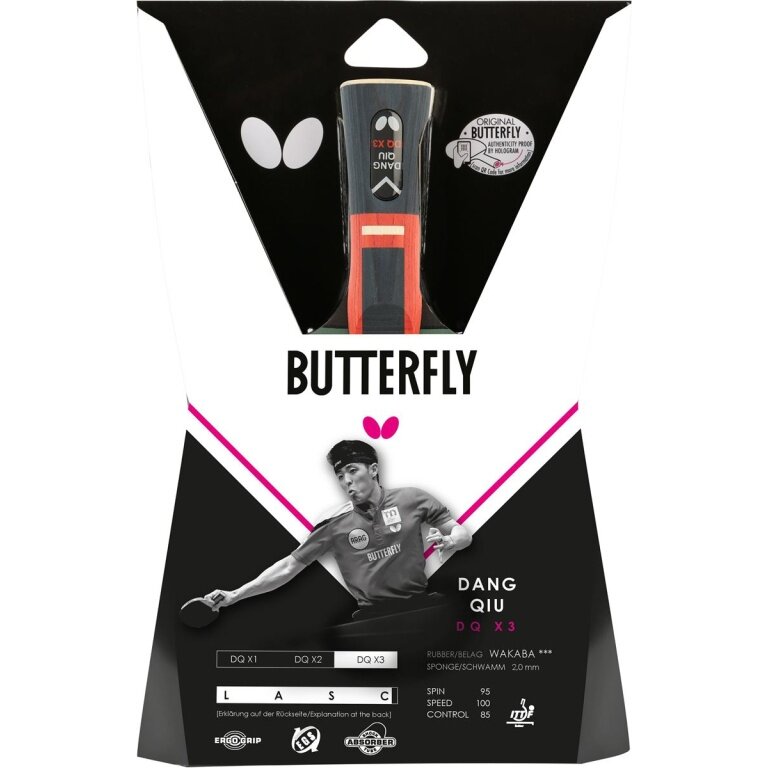 Butterfly table tennis racket Dang Qiu DQX3 - Wakaba rubber with a 2.0 mm sponge - 1 racket