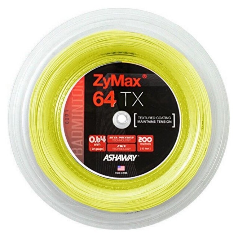 Ashaway Badminton String Zymax 64 TX Yellow 200m Roll