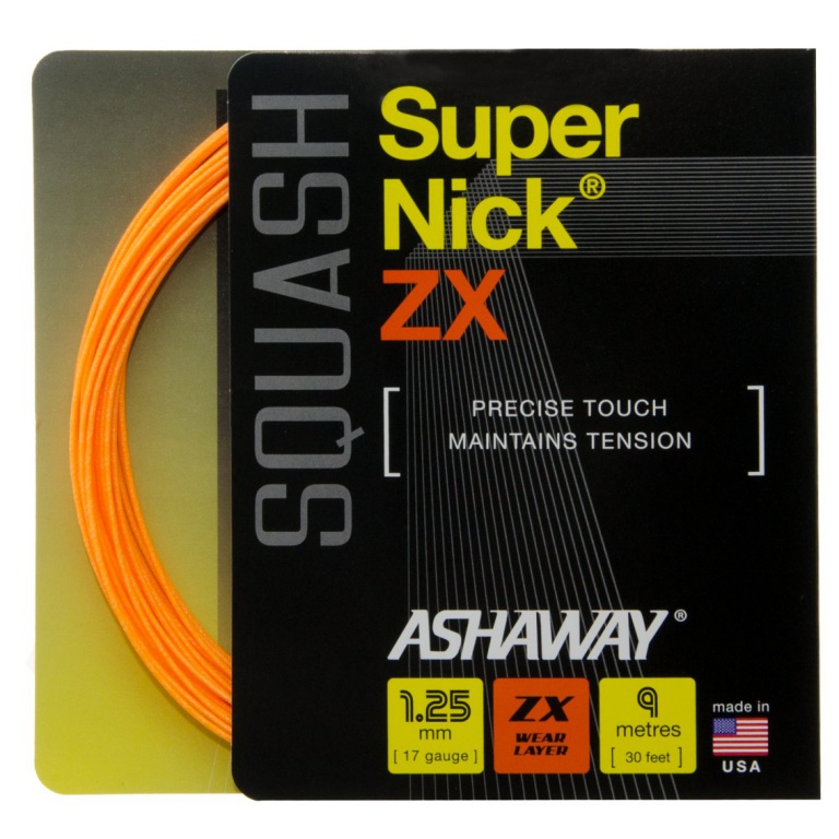 Stringing with squash string Ashaway Super Nick ZX orange