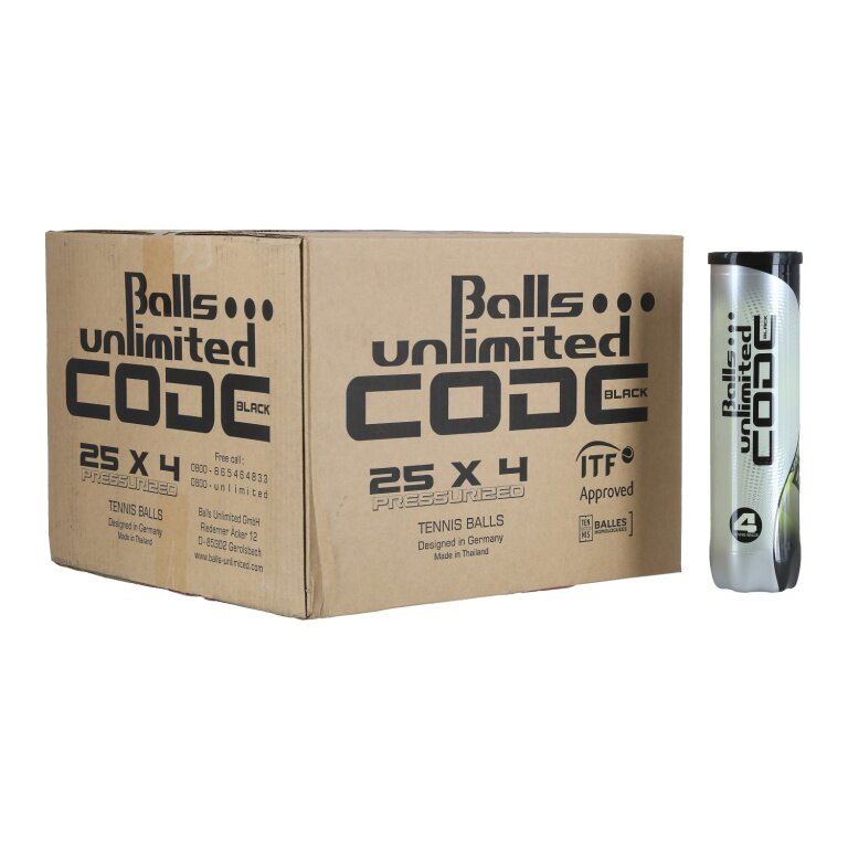 Balls Unlimited Tennis Balls Code Black Yellow Can 25x4 Pack in Carton