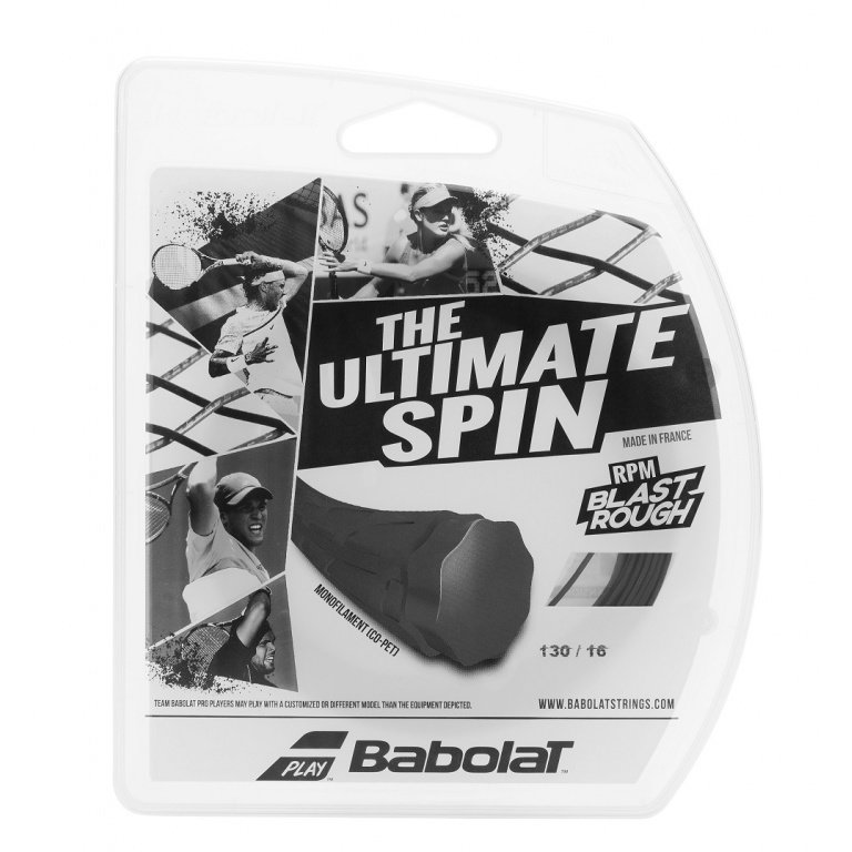 Stringing with Babolat RPM Rough tennis string (durability + spin) dark grey