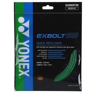 Stringing with badminton string Yonex Exbolt 65 green