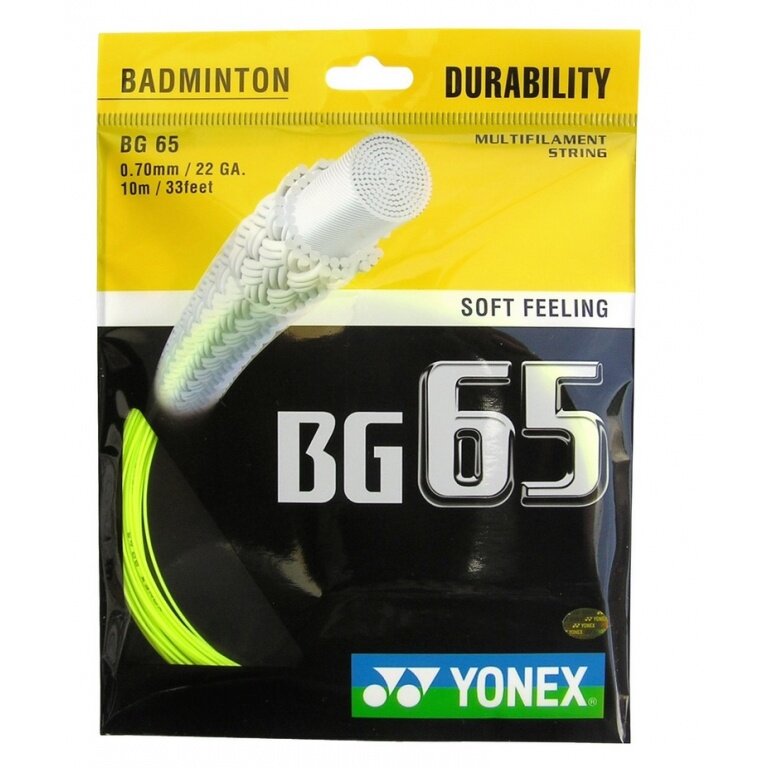Stringing with Yonex BG65 badminton string in yellow