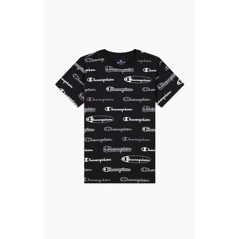 Champion Leisure T-shirt (Cotton) Allover Script Print Black Boys
