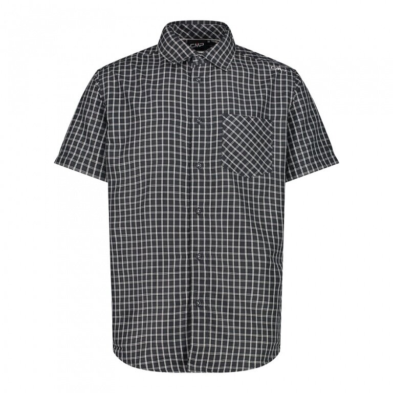 CMP hiking shirt short-sleeved with check pattern (UV protection, chest pocket) anthracite/black men