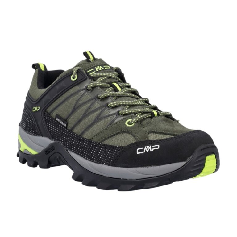 CMP Rigel Low WP Hiking Shoes (Trekking, waterproof) dark green/black/fluorescent yellow Men's