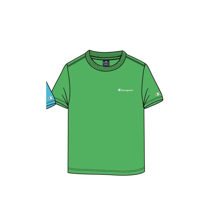 Champion Leisure T-shirt (Cotton) Crew with Small Logo Lettering 2023 Green Boys