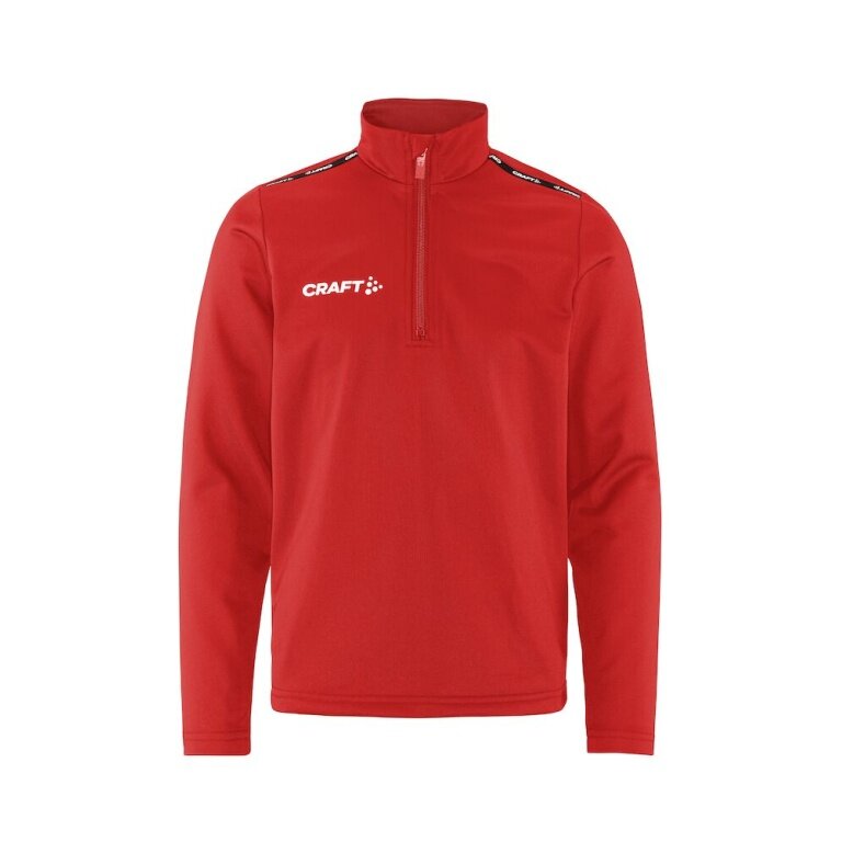Craft Sport Long Sleeve Shirt Squad Go Half Zip (Stand-up Collar, 100% Recycled Polyester) Red Kids