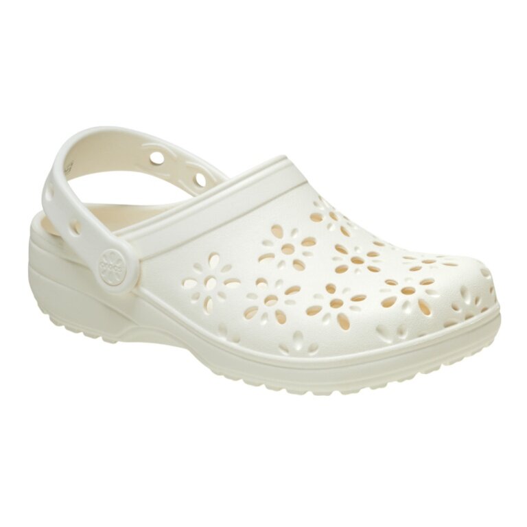 Crocs Classic Floral Cut Out Clog Sandals white ladies