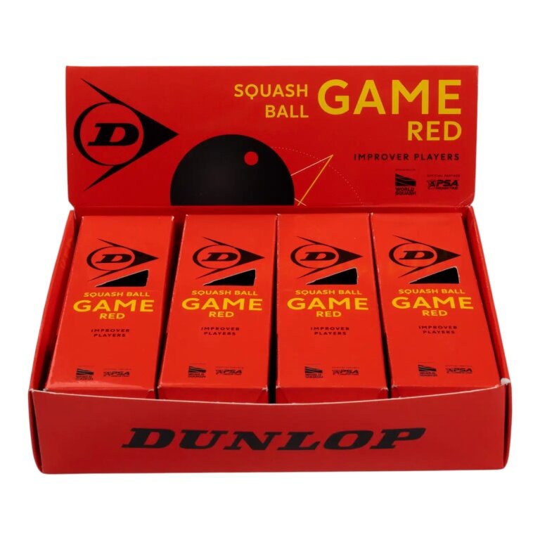 Dunlop Squash Ball Game Red (red dot, medium speed) black - 4x3 balls (12 pieces) in a box