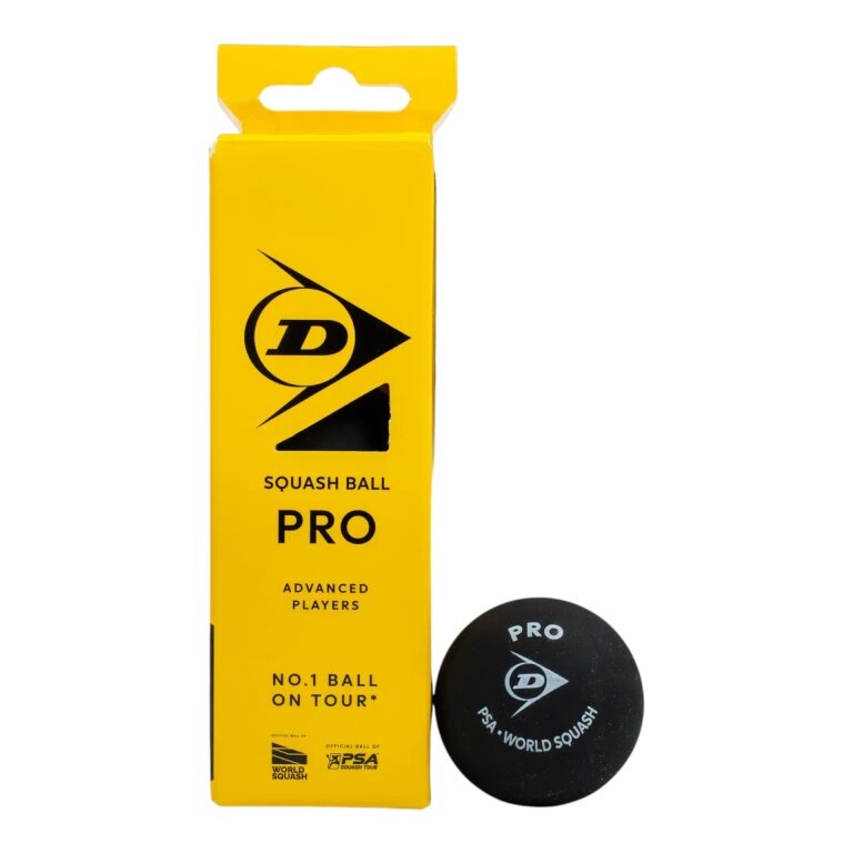 Dunlop Squash Ball Pro (2 yellow dots, very slow speed) black - 3 balls in cardboard blister