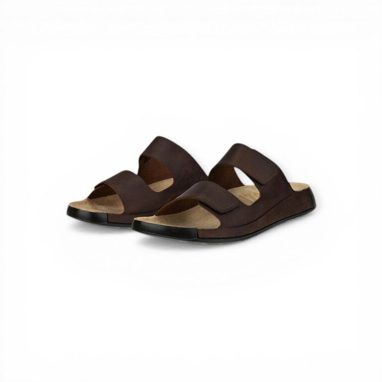 ECCO Cozmo Flat Sandal (Nubuck Leather, Flexible Sole) Dark Brown Men's