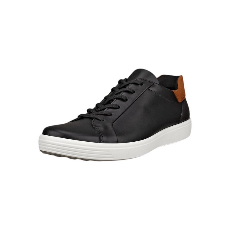 ECCO Soft 7 Easy Slip Lace Sneakers (Premium Leather) black/white men's