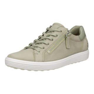 ECCO Soft 7 Side Zip Lace Sneakers (Premium Full-Grain Leather) Olive Green Ladies