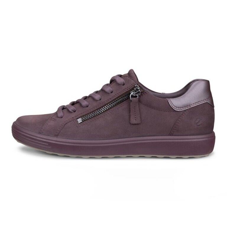 ECCO Soft 7 Side Zip Lace Sneakers (Premium Full-Grain Leather) Dark Purple Ladies